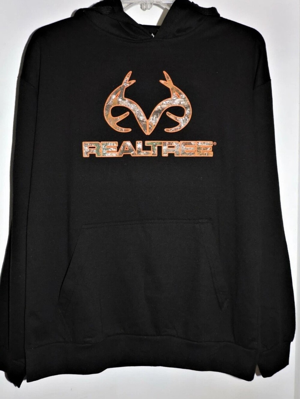 Realtree Black Crewneck Sweatshirt with Orange Camo Logo
